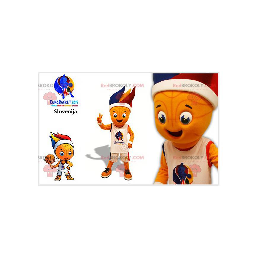 De mascotte van de basketbalspeler met gekleurde wieken -