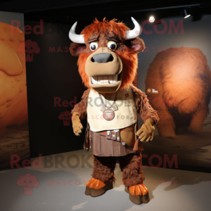 Rust Buffalo mascot costume character dressed with a T-Shirt and Bracelets