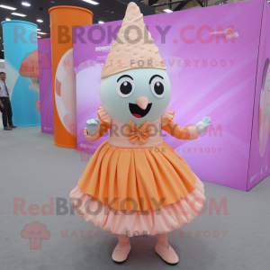 Peach Ice Cream Cone mascot costume character dressed with a Pleated Skirt and Scarf clips