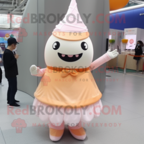 Peach Ice Cream Cone mascot costume character dressed with a Pleated Skirt and Scarf clips