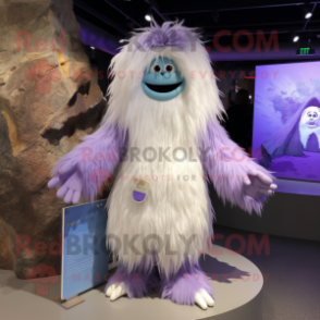 Lavender Yeti mascot costume character dressed with a Pleated Skirt and Hairpins