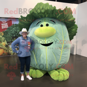 Cyan Corned Beef And Cabbage mascot costume character dressed with a Mom Jeans and Hat pins