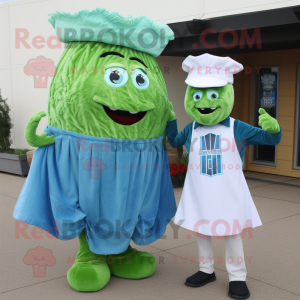 Cyan Corned Beef And Cabbage mascot costume character dressed with a Mom Jeans and Hat pins