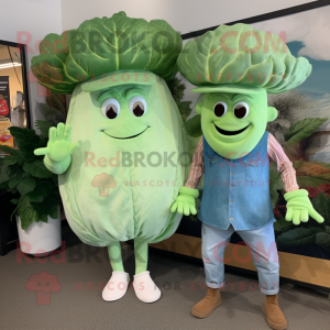 Cyan Corned Beef And Cabbage mascot costume character dressed with a Mom Jeans and Hat pins