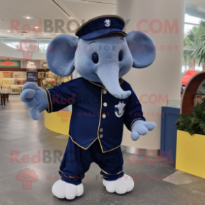 Navy Elephant mascot costume character dressed with a Sweatshirt and Coin purses