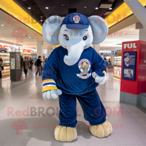 Navy Elephant mascot costume character dressed with a Sweatshirt and Coin purses