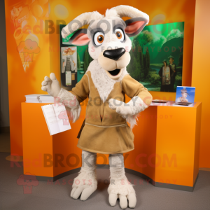 Tan Goat mascot costume character dressed with a Cover-up and Wallets