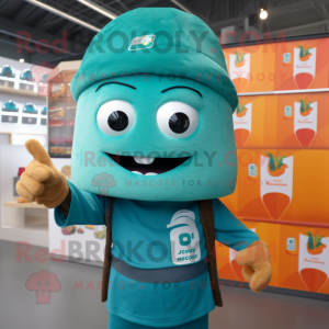 Teal Enchiladas mascot costume character dressed with a Polo Shirt and Beanies