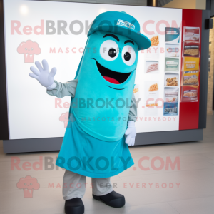 Teal Enchiladas mascot costume character dressed with a Polo Shirt and Beanies