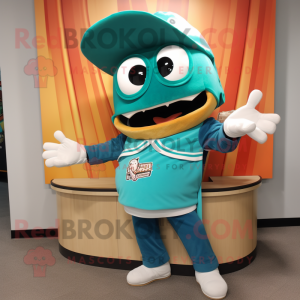 Teal Enchiladas mascot costume character dressed with a Polo Shirt and Beanies