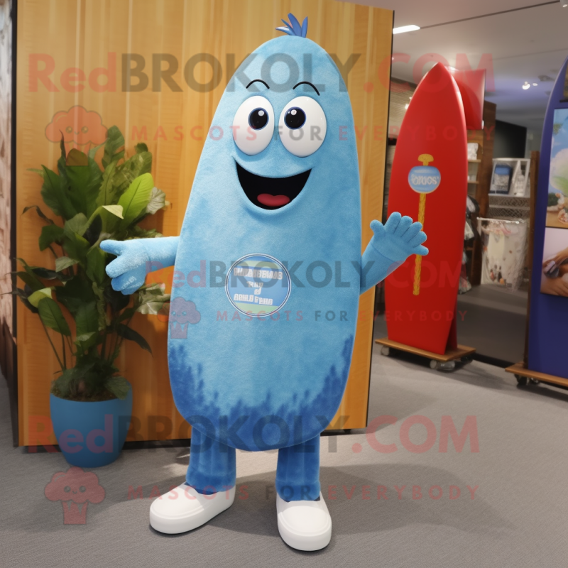 Sky Blue Surfboard mascot costume character dressed with a Boyfriend Jeans and Keychains Sky Blue Surfboard mascot costume character dressed with a Boyfriend Jeans and Keychains