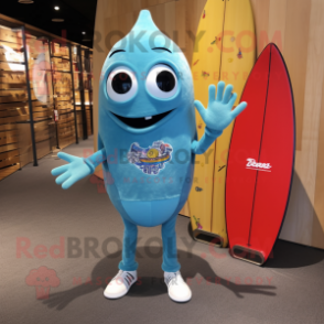 Sky Blue Surfboard mascot costume character dressed with a Boyfriend Jeans and Keychains