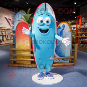 Sky Blue Surfboard mascot costume character dressed with a Boyfriend Jeans and Keychains