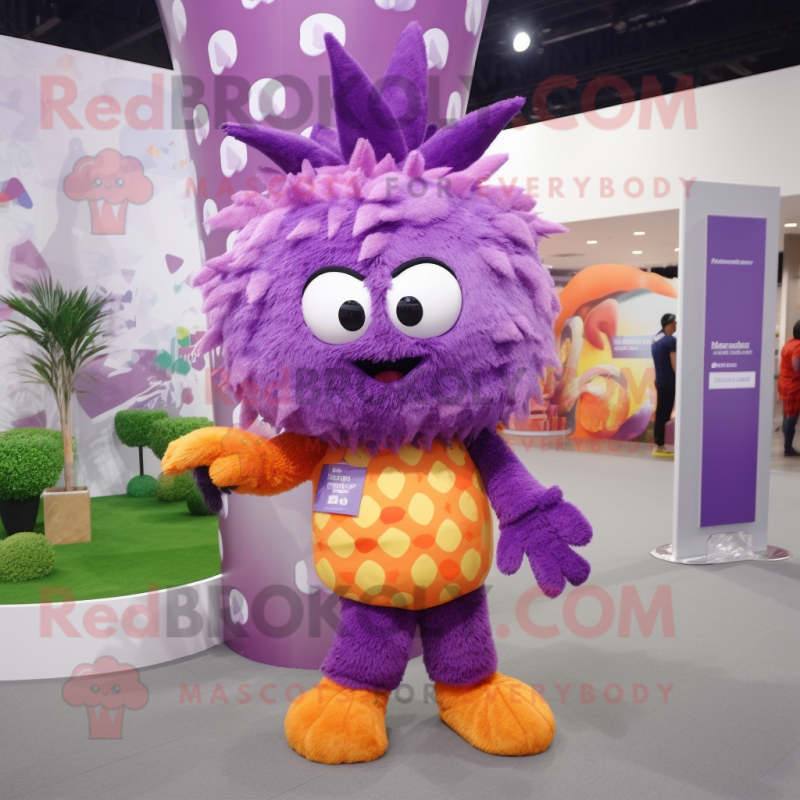 Purple Pineapple mascot costume character dressed with a Shorts and Hair clips Purple Pineapple mascot costume character dressed with a Shorts and Hair clips