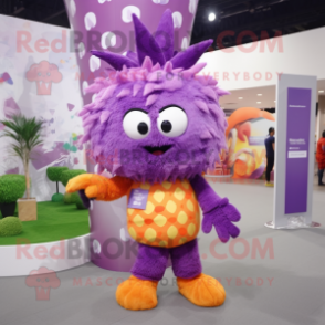 Purple Pineapple mascot costume character dressed with a Shorts and Hair clips