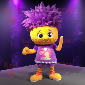 Purple Pineapple mascot costume character dressed with a Shorts and Hair clips