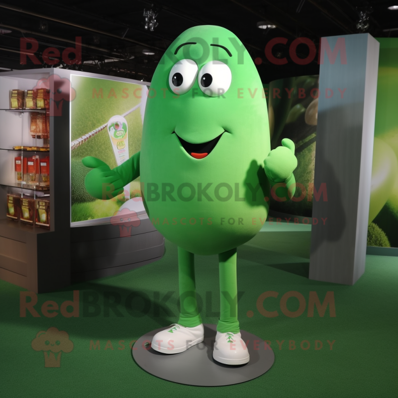 Green Green Bean mascot costume character dressed with a Polo Tee and Cufflinks