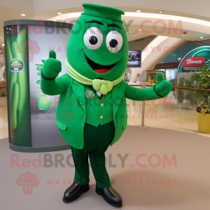 Green Green Bean mascot costume character dressed with a Polo Tee and Cufflinks