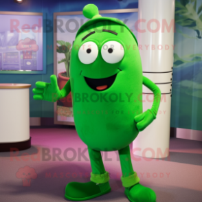 Green Green Bean mascot costume character dressed with a Polo Tee and Cufflinks