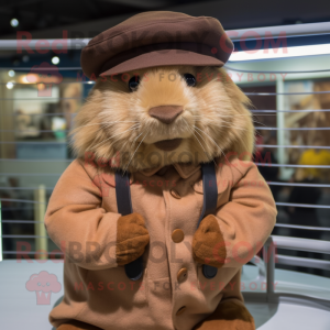 Brown Guinea Pig mascot costume character dressed with a Jeggings and Hats