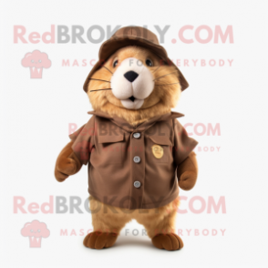 Brown Guinea Pig mascot costume character dressed with a Jeggings and Hats