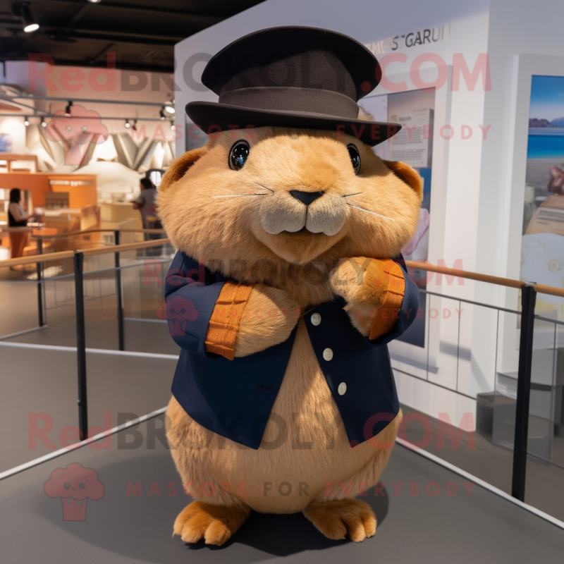 Brown Guinea Pig mascot costume character dressed with a Jeggings and Hats