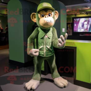 Green Monkey mascot costume character dressed with a Jeggings and Caps