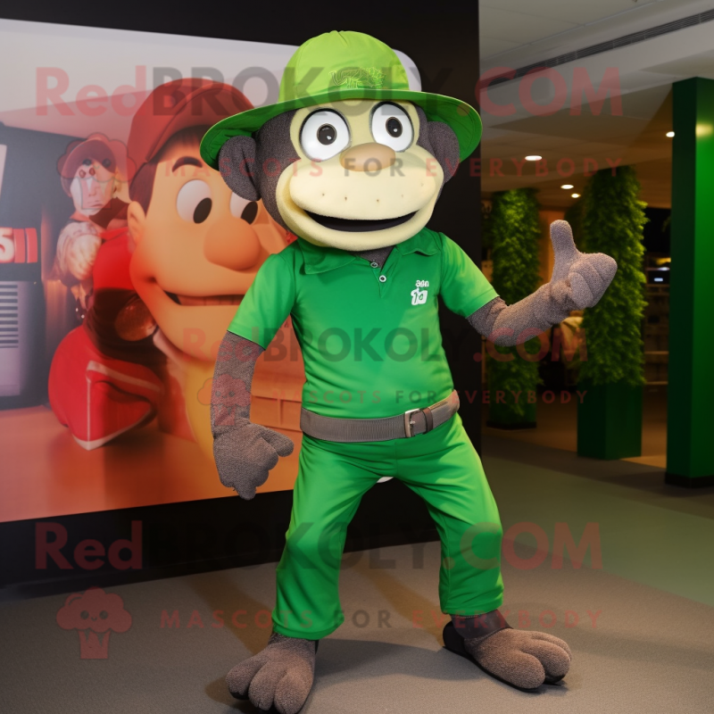 Green Monkey mascot costume character dressed with a Jeggings and Caps