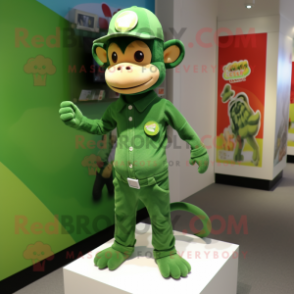 Green Monkey mascot costume character dressed with a Jeggings and Caps