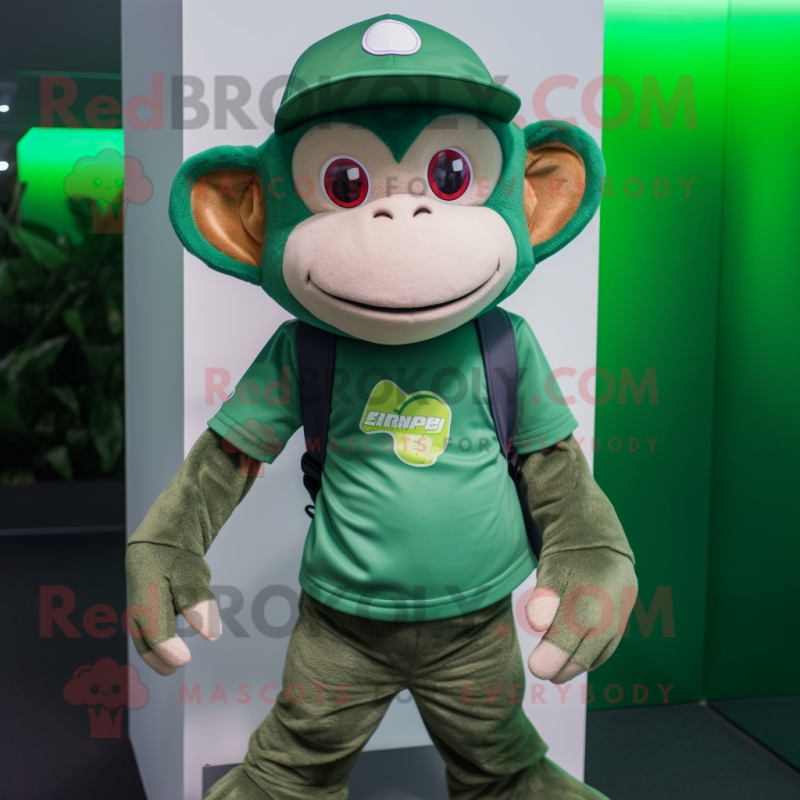 Green Monkey mascot costume character dressed with a Jeggings and Caps