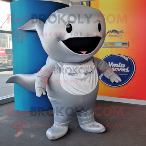 Silver Humpback Whale mascot costume character dressed with a Capri Pants and Bracelets