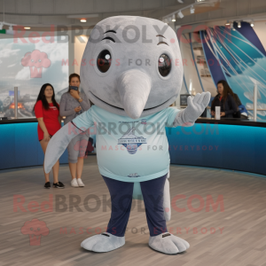 Silver Humpback Whale mascot costume character dressed with a Capri Pants and Bracelets