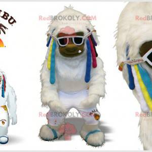 Mascotte de yéti blanc avec des locks colorées - Redbrokoly.com