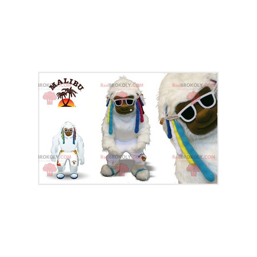 Mascotte de yéti blanc avec des locks colorées - Redbrokoly.com