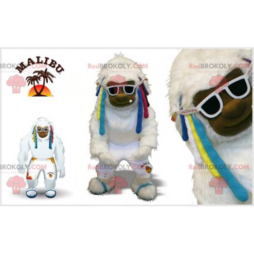 Mascotte de yéti blanc avec des locks colorées - Redbrokoly.com