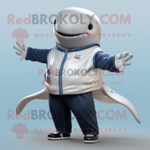 Silver Humpback Whale mascot costume character dressed with a Capri Pants and Bracelets