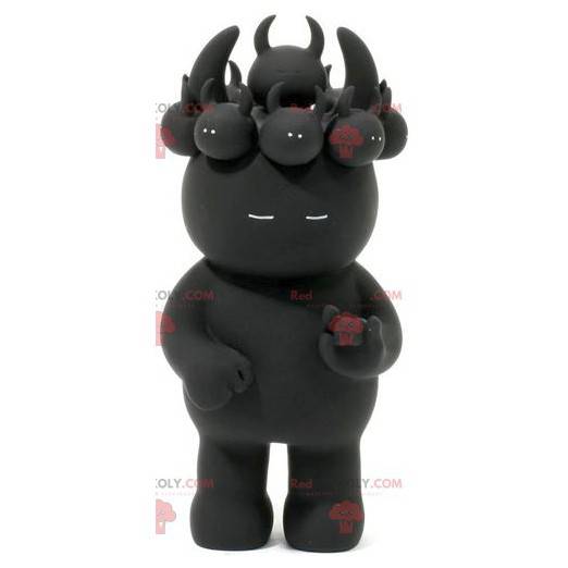 Mascot diablillo negro con cachorros en la cabeza -