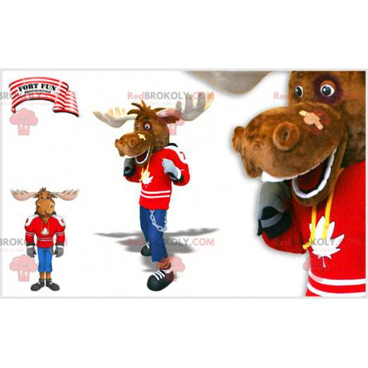 Hockeyspelare caribou maskot. Älgmaskot - Redbrokoly.com