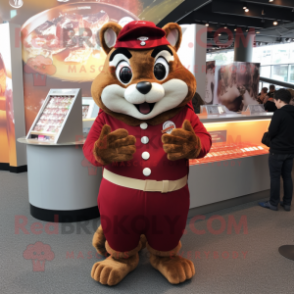 Maroon Chipmunk mascot costume character dressed with a Bodysuit and Coin purses