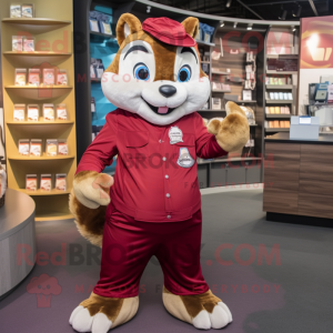 Maroon Chipmunk mascot costume character dressed with a Bodysuit and Coin purses