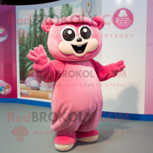 Pink But mascot costume character dressed with a Wrap Skirt and Mittens