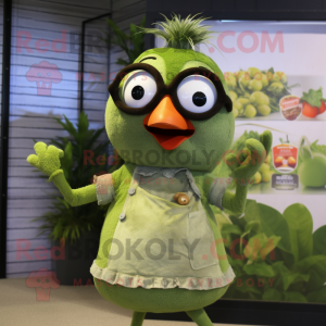 Olive Hens mascot costume character dressed with a Playsuit and Eyeglasses