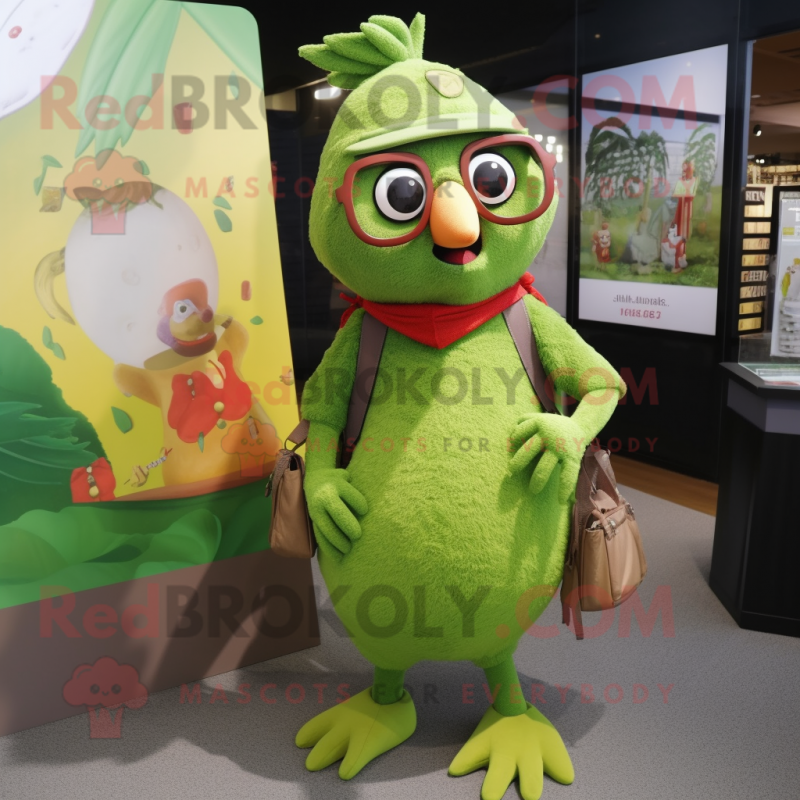 Olive Hens mascot costume character dressed with a Playsuit and Eyeglasses Olive Hens mascot costume character dressed with a Playsuit and Eyeglasses