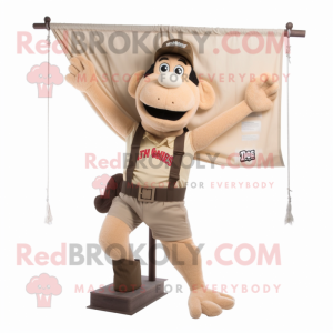 Beige Trapeze Artist mascot costume character dressed with a Cargo Shorts and Cummerbunds