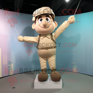 Beige Trapeze Artist mascot costume character dressed with a Cargo Shorts and Cummerbunds