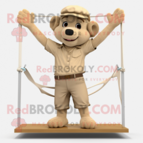 Beige Trapeze Artist mascot costume character dressed with a Cargo Shorts and Cummerbunds