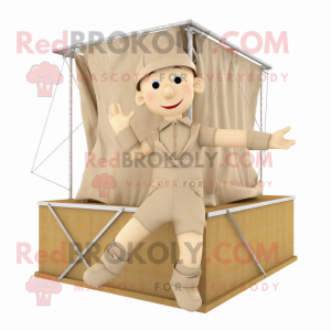 Beige Trapeze Artist mascot costume character dressed with a Cargo Shorts and Cummerbunds