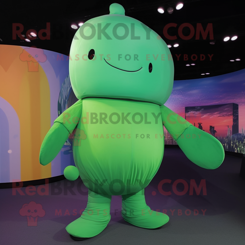 Green Whale mascot costume character dressed with a Bodysuit and Foot pads