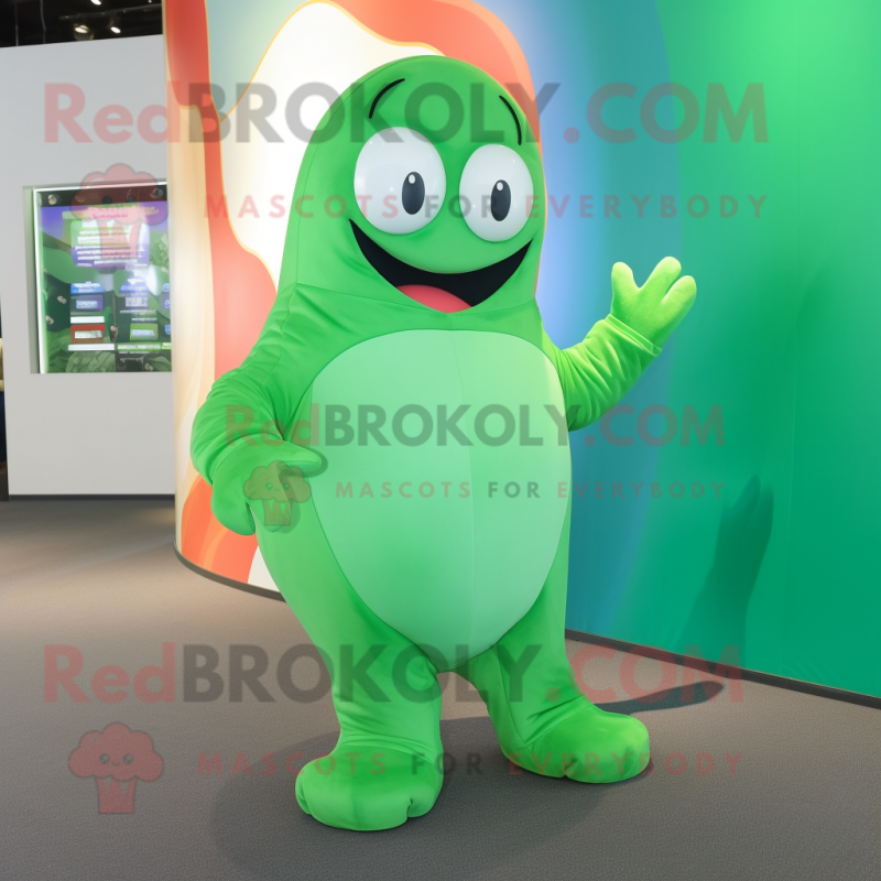 Green Whale mascot costume character dressed with a Bodysuit and Foot pads