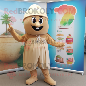 Tan Falafel mascot costume character dressed with a Capri Pants and Keychains